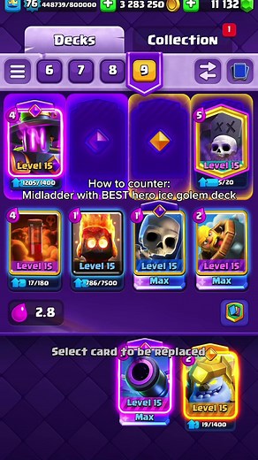 How to play the best new Hero Ice Golem Graveyard cycle vs Evo Mega Knight and Evo Witch (midladder). One clean defence wins this matchup. #clashroyale #icegolem #graveyard #megaknight #evomegaknight