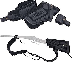 Leather Gun Buttstock Cheek Rest Pad with Matched Sling and Loops, No Drill/No Mounts Needed