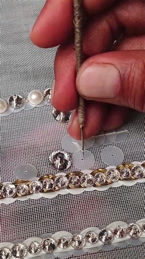 Stitching With Sequins Work Embroidery #sequinswork #sequins #needlework #tambour