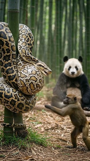 🐼Panda Calls the Monkey Hero to Save Her Baby from an Albino Python