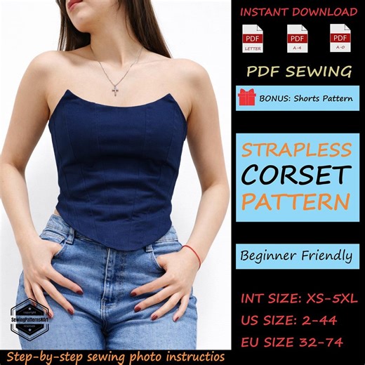Strapless Corset Sewing Pattern PDF, Bustier Corset Pattern XS-5XL, Overbust Corset Top Pattern, Diy Corset-instant Download A4 A0 US Letter - Etsy