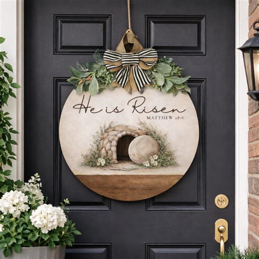Christian Easter Porch Decor He is Risen Front Door Sign Religious Spring Entryway Wood Hanger - Etsy