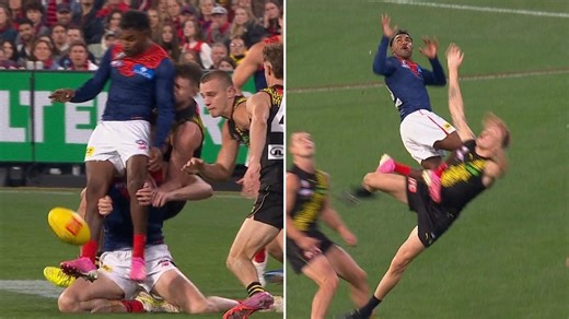 The Melbourne midfielder immediately grabbed at his leg, sparking fears of a second ACL injury in his career.