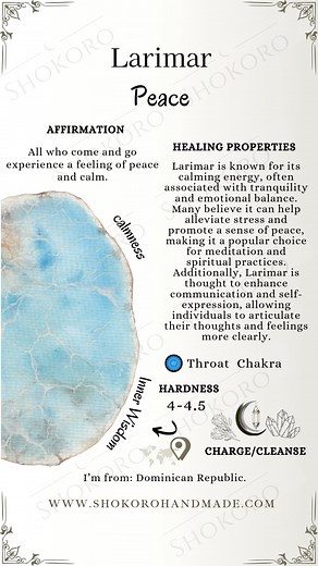 Meet Larimar - the Caribbean's gift to your soul. This stunning blue gemstone doesn't just captivate with its ocean-like beauty; it's your gateway to inner peace and emotional healing. ✨ Soothes anxiety and releases stress ✨ Enhances communication through throat chakra activation ✨ Promotes tranquility with its calming oceanic energy Imagine carrying the serene essence of Caribbean waters wherever you go. Each piece of Larimar is as unique as your healing journey, offering profound spiritual con