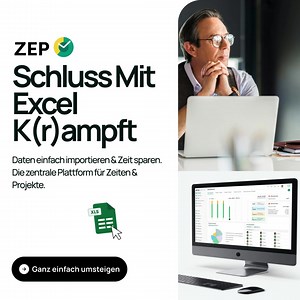 Ist Ihre manuelle Zeiterfassung oder Projektplanung noch auf Excel angewiesen? Wir helfen Ihnen, den Schritt in die Moderne zu gehen! • Datenübertrag aus Excel per Knopfdruck • Schnell, sicher und unkompliziert Starten Sie jetzt mit einer kostenlosen 14-Tage-Testversion! 👉 Jetzt testen und digitalisieren! 🚀 | ZEP