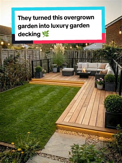 They turned this overgrown garden into luxury garden decking 🌿🔨 Watch this satisfying transformation from a weed-filled jungle to a high-end outdoor oasis. This DIY construction project shows every step of excavating the ground, building the custom multi-level wood decking with integrated LED lighting, and creating a perfectly manicured lawn. From the initial clearing to the final sunset glow with the modern fire pit and pampas grass. If you love satisfying builds, garden transformations, and 