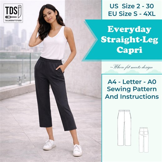 Everyday Straight-leg Capri Pants Sewing Pattern - Elastic Waist - Etsy
