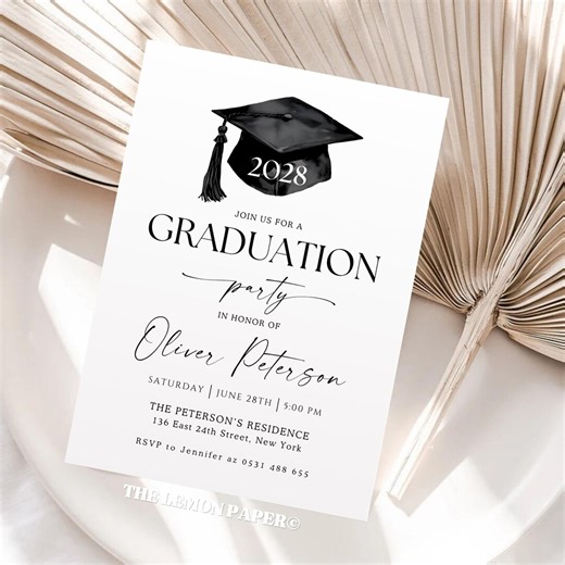 Minimalist Graduation Invitation Editable Canva Template Elegant Graduation Announcement Classy Grad Party Invite Printable Card GR14A - Etsy