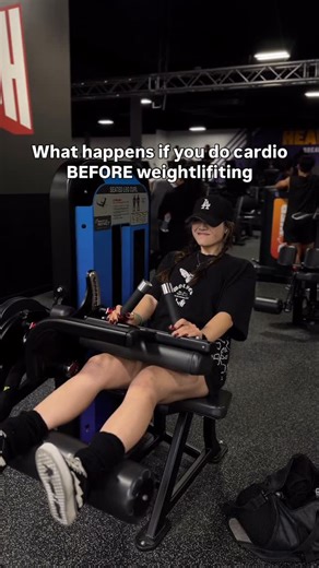 dani ⚔️ on Instagram: "What happens if you do cardio before lifting? 1. You lose some strength during lifting If you do moderate or heavy cardio first, your body uses up energy (glycogen). This makes you feel less strong, reducing reps, weight you can lift, and just overall performance. 2. Your muscles fatigue faster Your legs (or whole body) may already feel tired before you even touch the weights. So you burn out earlier in your workout. Imagine trying to hit a PR when you're already tired. 3.