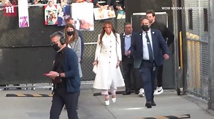 Jennifer Lopez wows in white upon arriving for her appearance on Jimmy Kimell