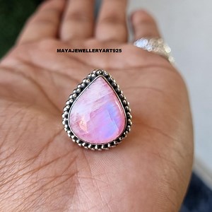 Pink Moonstone Ring Handmade 925 Sterling Silver Women Ring Jewelry for Mom - Etsy