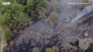 This was the scene at Mow Cop after a wildfire broke out yesterday afternoon following the high temperatures. Fire crews had to fight to stop it spreading to nearby homes and have now left the scene. It's one of several fires to break out across the North West. | BBC Manchester