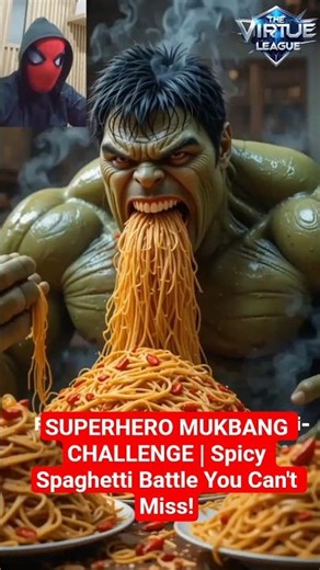 “SUPERHERO MUKBANG CHALLENGE! Spicy Spaghetti Battle You Can’t Miss! #shorts