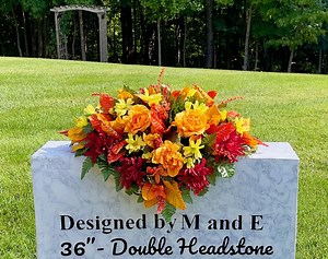 Fall Colors Silk Flower Cemetery Saddle: Memorial Headstone Arrangement - Etsy