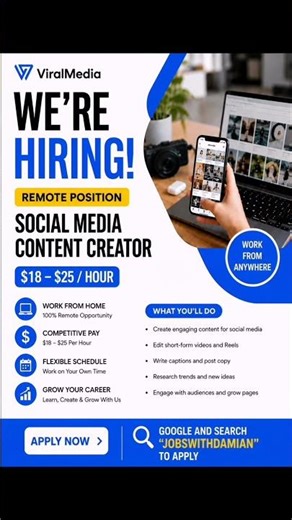 Remote Social Media Content Creator Jobs 2026 – Work From Home & Earn $18–$25/Hour