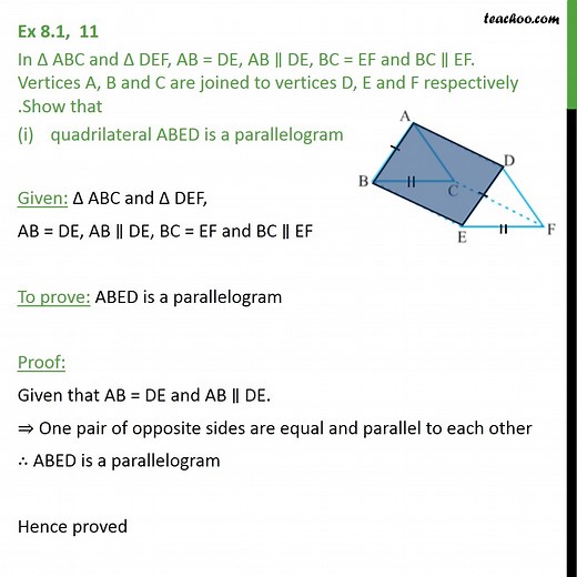 Question 5 - In Δ ABC and Δ DEF, AB = DE, AB ∥ DE, BC = EF