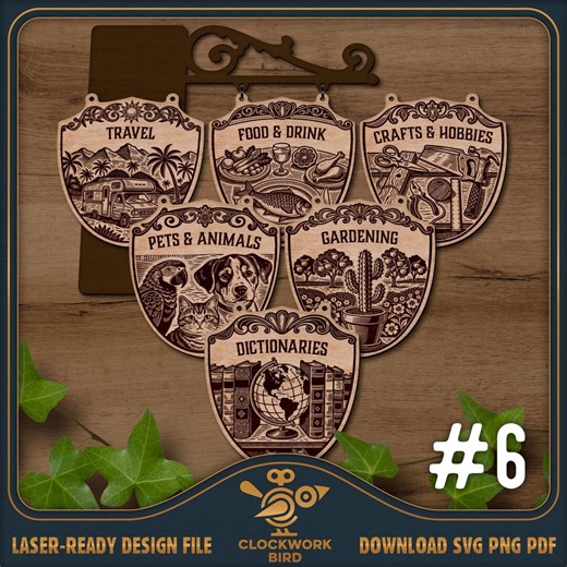 Vintage Tavern Sign Bookshelf Divider Bundle #6 • Book Genre Tab Laser Cut Files (6-pack) - Etsy