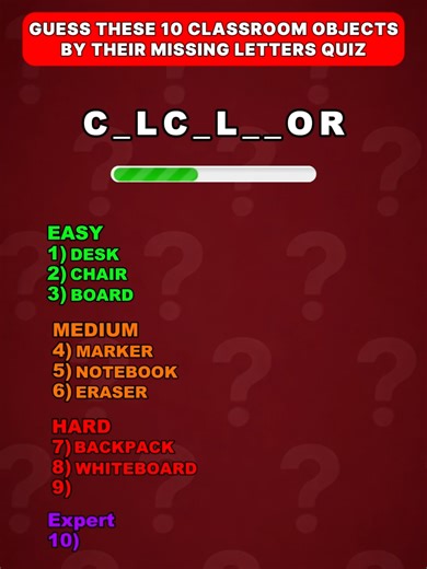 Can you guess these 10 classroom objects by their missing letters?#quiz #travia #fyp #quizcraft