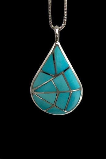 Marcie Lorrie Kallestewa Zuni Sterling Silver Turquoise Inlay Spiderweb Pendant Necklace, Zuni Necklace, Turquoise Necklace, Zuni Inlay - Etsy
