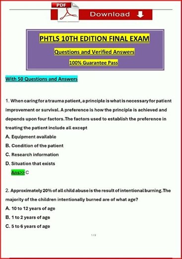 Phtls 10Th Edition Final Exam Questions And Verified Answersupdate video