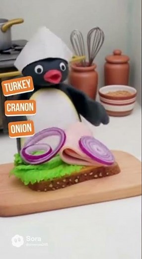 Chef Pingu makes a Pingu-licious sandwich