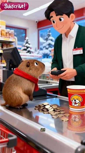 The coziest delivery of the winter! An adorable capybara brings instant noodles to its owner! 🍜❄️