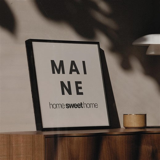 Maine Home Sweet Home Typography Wall Art: Neutral Modern Printable (digital Download, Square) - Etsy