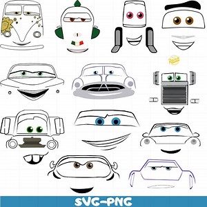 Cars Face SVG PNG Digital Bundle, Cartoon Car Face Clipart for Cricut, Silhouette, Birthday Shirt, Cup, Party Decoration Design - Etsy