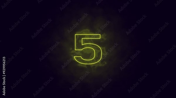 Neon bright glowing yellow color countdown timer from 10 to 0 seconds with black background. Stock Video