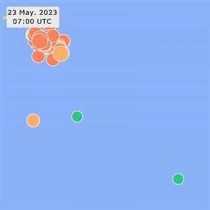 A timelapse of seismic activity for the recent earthquake, Southeast of Loyalty Islands, 19 May 2023, M7.7 https://earthquakesapp.com/api/earthquakes/link/2907916 #earthquake #timelapse | Earthquake+ | Facebook