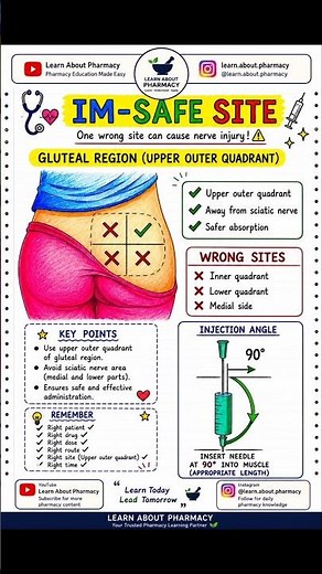 IM Injection Safe Site Explained | Gluteal Region IM Injection | Learn About Pharmacy