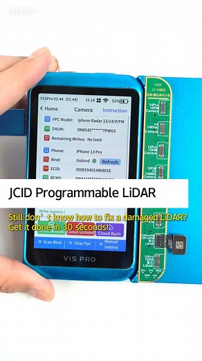 🧐LiDAR damaged? No worries! With JCID Programmable LiDAR, you can fix it in just 30 seconds! 🛠💯 JCID — Smart repair, fast solution! ⚡ #JCID #LiDARRepair #iPhoneRepair #MobileTechnician #JCIDTools #V1SPro #V1SE #FaceIDFix #PhoneRepairTools #RepairTech #JCIDLiDAR #TechTutorial #iOSRepair #MobileRepair #programmableLiDAR #iphonelidar | Shenzhen JC Innovation Device Co., Ltd.