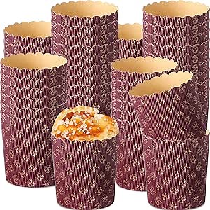 FoldTier 48 Pcs Panettone Paper Pan Mold Corrugated Form for Easter Cakes Bread Round Paper Baking Molds for Valentine's Day Kitchen Muffin Cupcake Kulich Paska, Brown (12 oz)