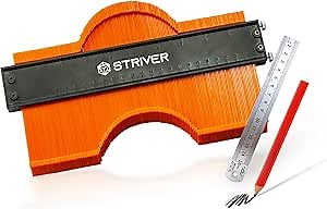 Striver 10” Contour Duplication Gauge with Advanced Adjusting Screws and Lock System, Precise Accuracy, Corner Measuring, Angle Template Duplication Tracing, Includes a Carpenter’s Pencil, Steel Ruler