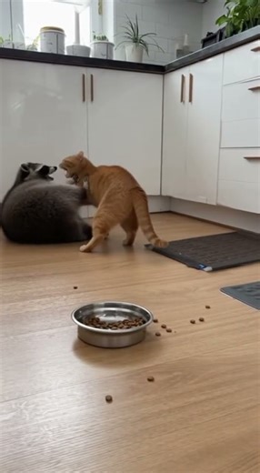 🤣 Cat Tries to Steal Food From Raccoon, Gets a VICIOUS Growl in Return! #CatVsRaccoon #FunnyAnimals