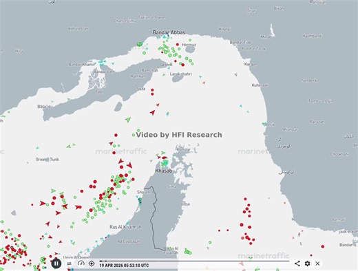 ONLY ONE TANKER CROSSED HORMUZ IN THE LAST 24 HOURSTraffic is collapsing because of two main reasons:1. Iran has closed the Strait2. The U.S. blockade on Iranian portsTogether, they’re choking flows.Before the US blockade, Hormuz was seeing around 10-15 ships pass.But after the US blockade, this number has dropped by 50% down to 5 ships a day.Out of these 5 ships, only 1-2 crude tankers are crossing Hormuz daily.And the situation is even worse for gas tankers:The last time a gas (LPG/LNG) tanker