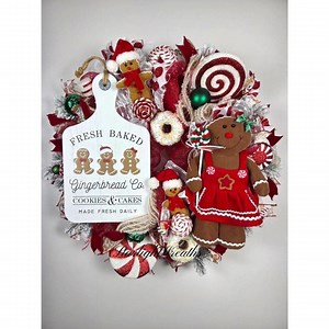 Fresh Baked Gingerbread Board With Girl Gingerbread Mesh Wreath and Peppermint Candies - Etsy