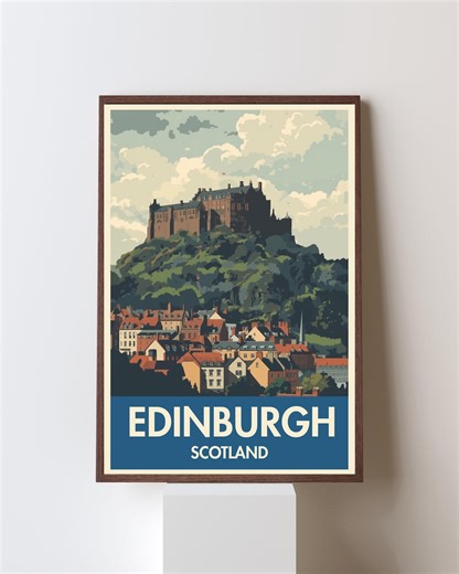 Edinburgh Scotland Travel Poster Printable | Vintage Edinburgh Wall Art | Retro Castle Poster | Instant Download - Etsy UK