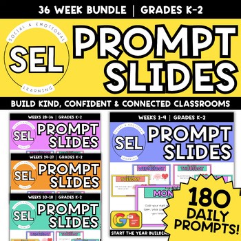 YEARLONG SEL MORNING MEETING SLIDES BUNDLE | DAILY SEL PROMPTS | K 1ST 2ND GRADE