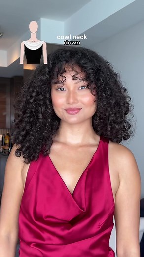 Curly Hair Neckline Guide: Hairstyles for Cowl Neck Dresses
