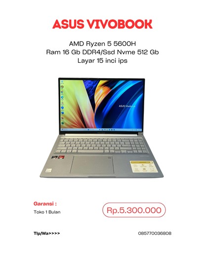 LaptopBekasMakassar | Ready✅✅ Laptop Asus Vivobook M1603Q ——————————————————— - Garansi Toko 1 Bulan ——————————————————— Spesifikasi : - Prosessor AMD Ryzen 5... | Instagram