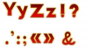 Fullhd 1920x1080 Progressive Seamlessly Looping Video, Letters of English Alphabet and Punctuation Signs, Stylized Glowing Glass Red Buttons. Elements Set. Alpha Matte Included