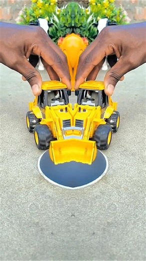 Big tractor pushing pink red yellow and bus car in pit #jcb #jcbtoy #jcbjcb #jcbvideo #viral