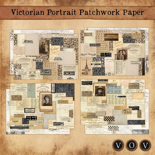 Victorian Portrait Patchwork Papers Vintage Distressed Backgrounds Junk Journal Printable Set - Etsy Australia