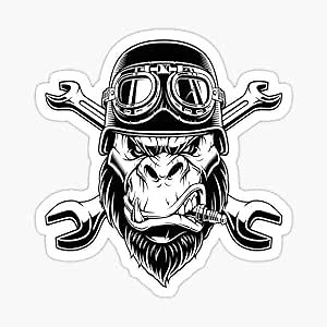 STICKY DUDE - Biker Gorilla Wearing Motorcycle Sticker Motorcycle Helmet Bikers Gifts Laptop Wall Window Bumper Decal 5"