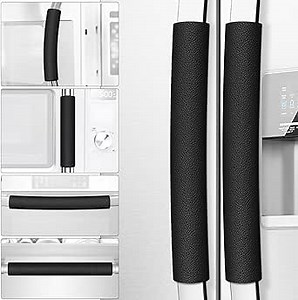 Refrigerator Door Handle Covers, 6PCS, Leather Kitchen Appliance Handle Covers, Keep Your Fridge Microwave Oven Stove or Dishwasher Clean, Stains Dirty Oils, Timesaver, Kitchen Decor (Black)