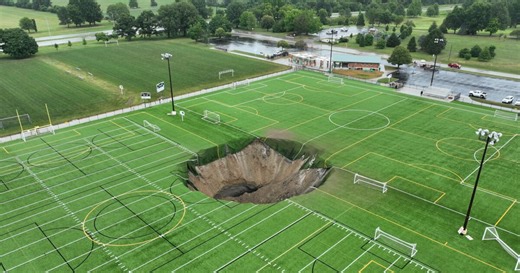 Watch: Alton sinkhole, estimated 100 feet wide, collapses in the middle of park