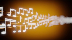 Music Notes on a Staff with Orange Background