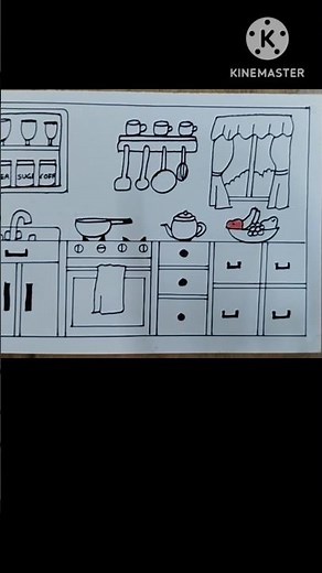 How to draw a kitchen #drawing #easydrawing