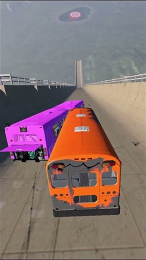Steep Slope Disaster: Orange School Coach vs Purple Bus Free Fall Smashup 🚀💜